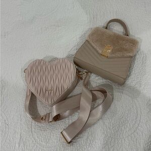 Aldo Beige Heart and Fur Mini Bag Set